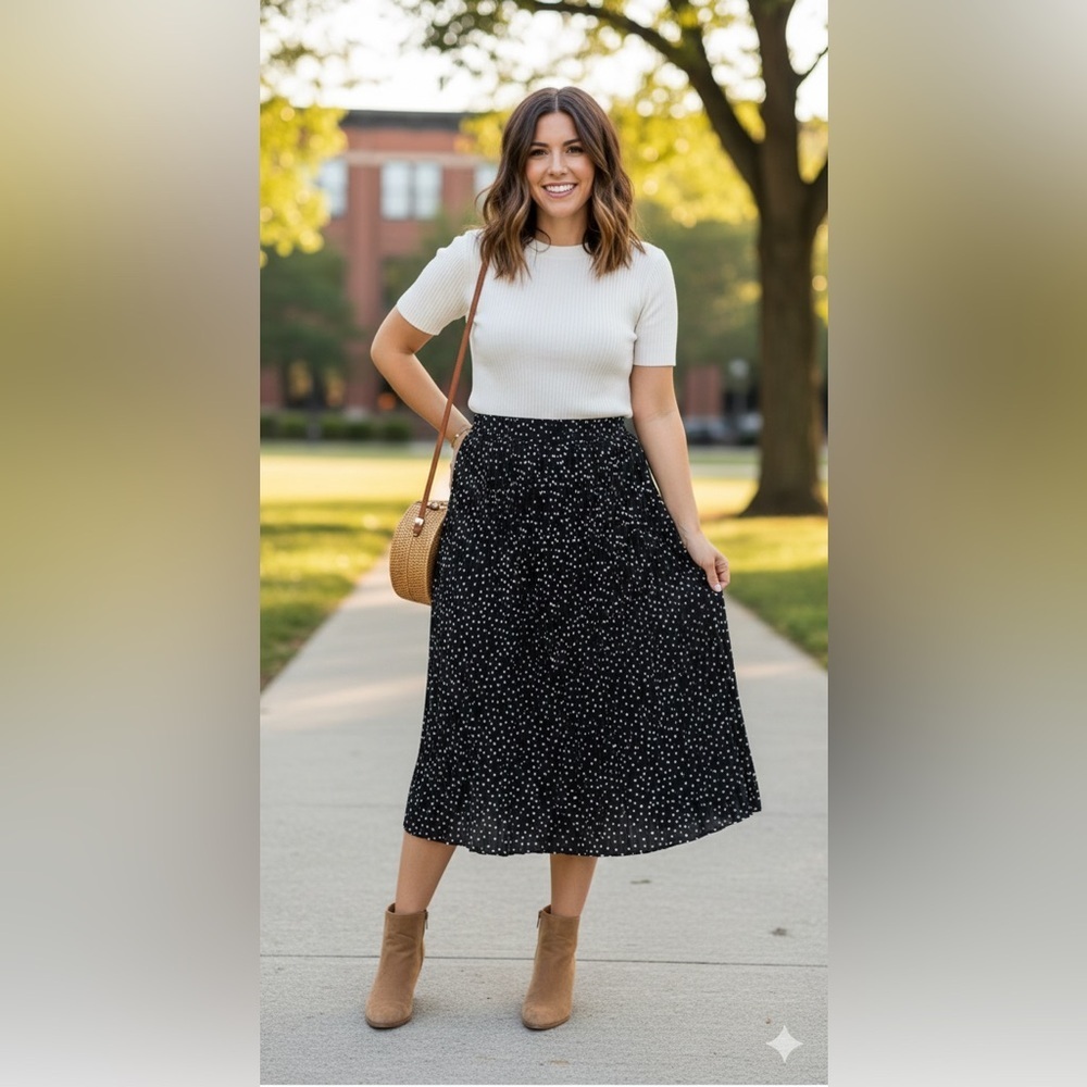 Vintage 90s, Y2K Elegant Black and White Midi A-Line Skirt for Night Out